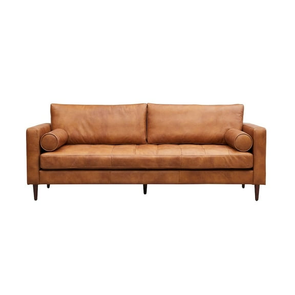 Crafters and Weavers Alamo Contemporary Italian Leather Sofa in Light Brown