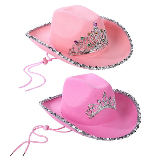 DSstyles 2pcs Pink Cowboy Hat, Women's Western Cowboy Hat, Novelty