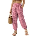 thumbnail image 2 of Lumtrix Boys Girls Plaid Pants Baggy Ankle Cuffed Trousers Casual Elastic Waist Sweatpants with Pockets Red 100, 2 of 3