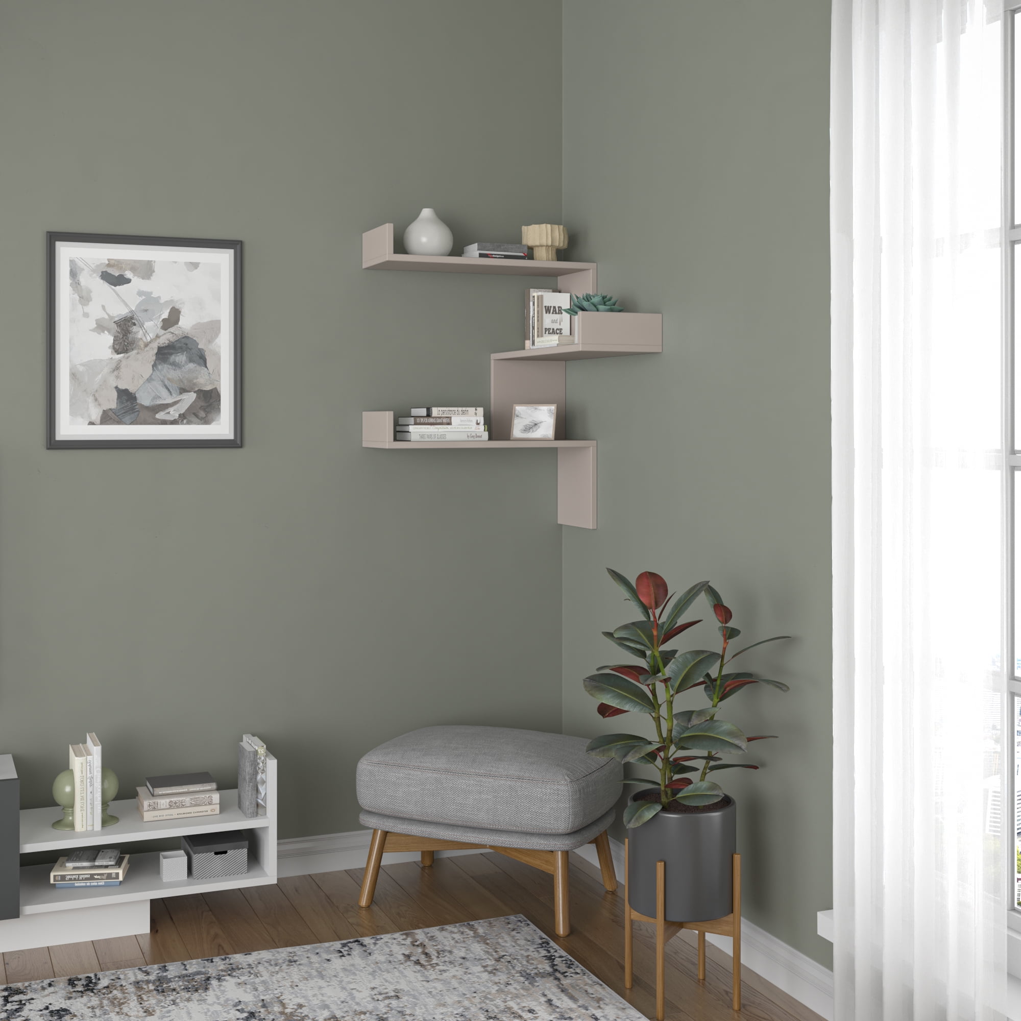Ada Home Decor Furniture 24" 3 Tier Light Mocha Walker Modern Wall Shelf