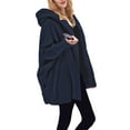 thumbnail image 2 of Women'S Solid Color Long-Sleeved V-Neck Hooded Jacket Casual Loose Plush Buttonless Jacket Navy Blue M, 2 of 7