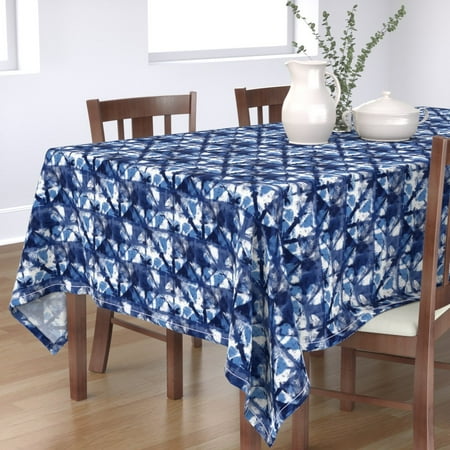 

Cotton Sateen Tablecloth 70 x 90 - Shibori Indigo White Blue Tie Dye Painterly Watercolor Print Custom Table Linens by Spoonflower