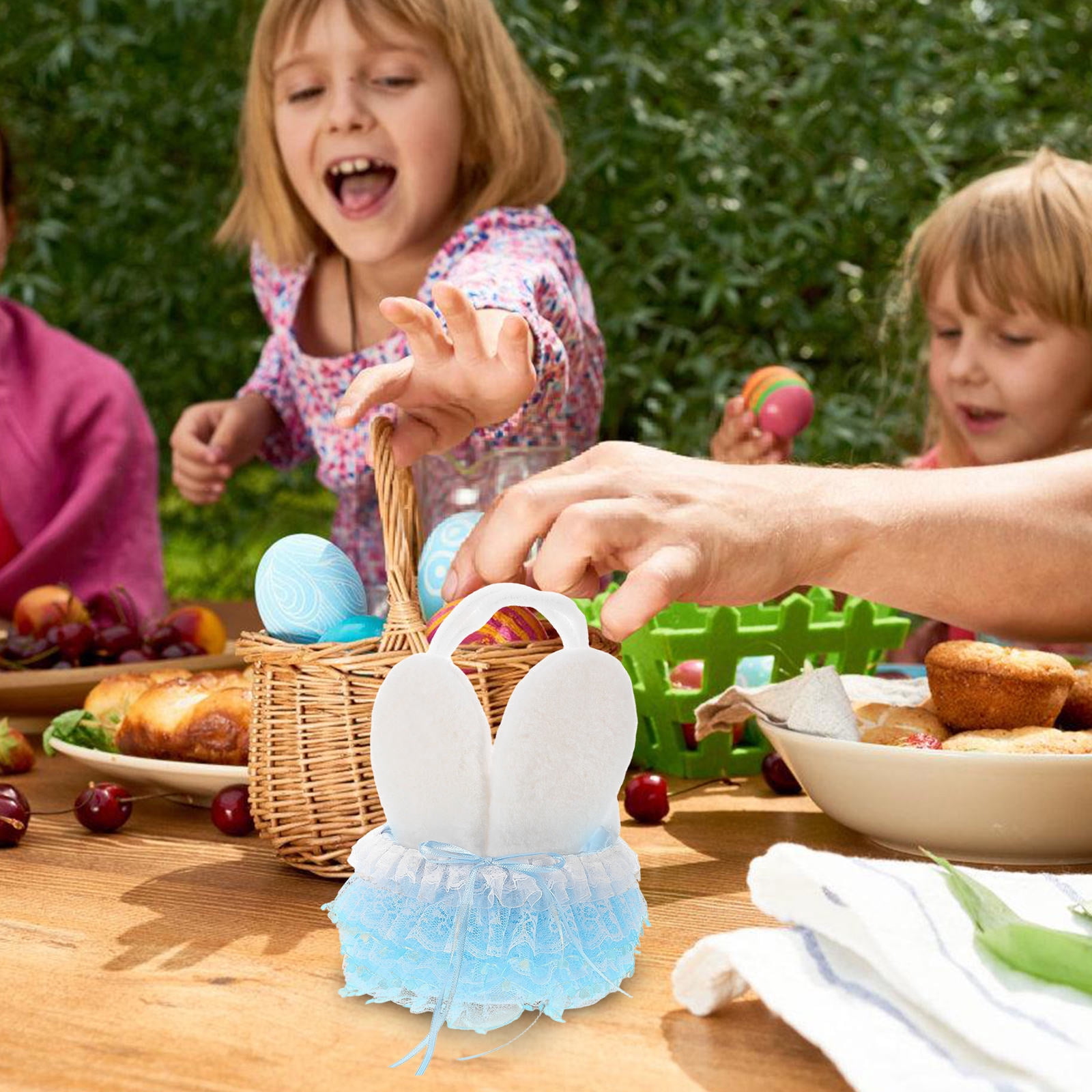 ELAYARD Sky- Easter Bunny Basket with Plastic Mesh - Adorable Party Decoration and Holder
