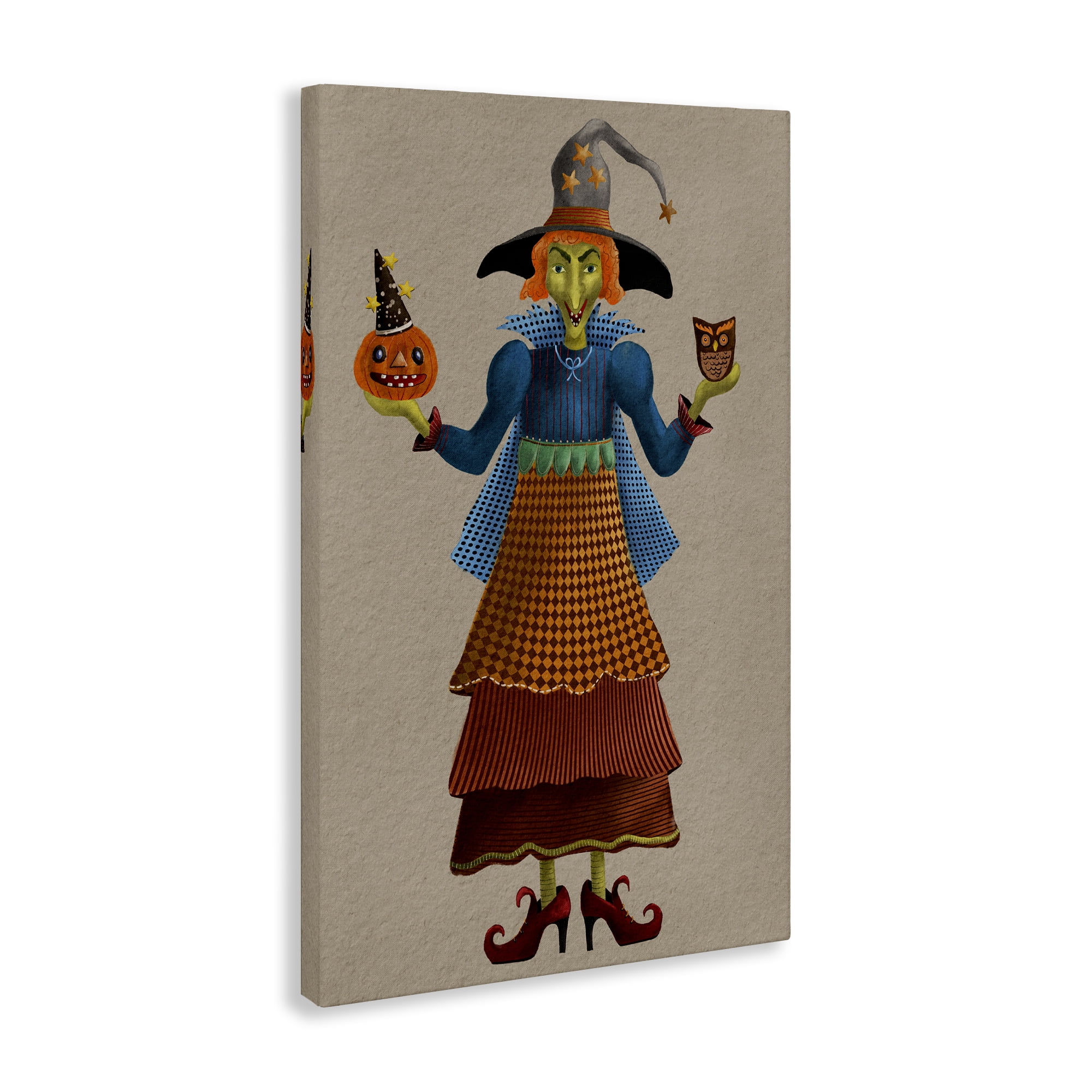 Stupell Industries Halloween Witch in Plaid Holiday Painting Gallery Wrapped Canvas Art Print Wall Art, 24 x 36