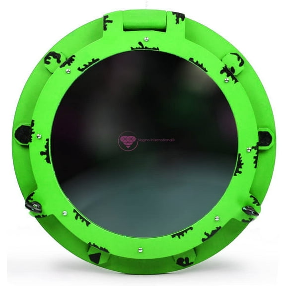 Nagina International Nautical Wall Decor Wooden Handcrafted Porthole Mirror | Pirate' Ship Decor (30 Inches, Green-Black)