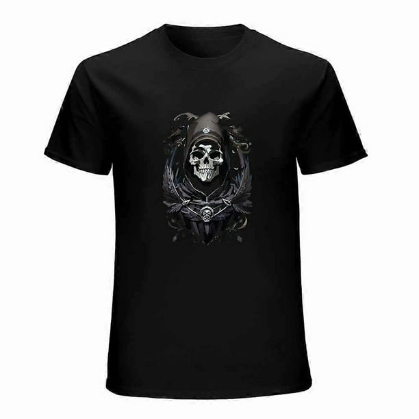 Gothic Skull and Crow Black Death Graphic T-shirt Tee Unisex Retro Gothic Tee Top