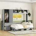 thumbnail image 2 of Queen Size Murphy Bed with Closet and Drawers, Wall Bed with Built-in Top Shelf, Can Be Folded Into A Cabinet, for Guest Room Small Room, Space Saving & No Box Spring Needed, Gray, 2 of 9