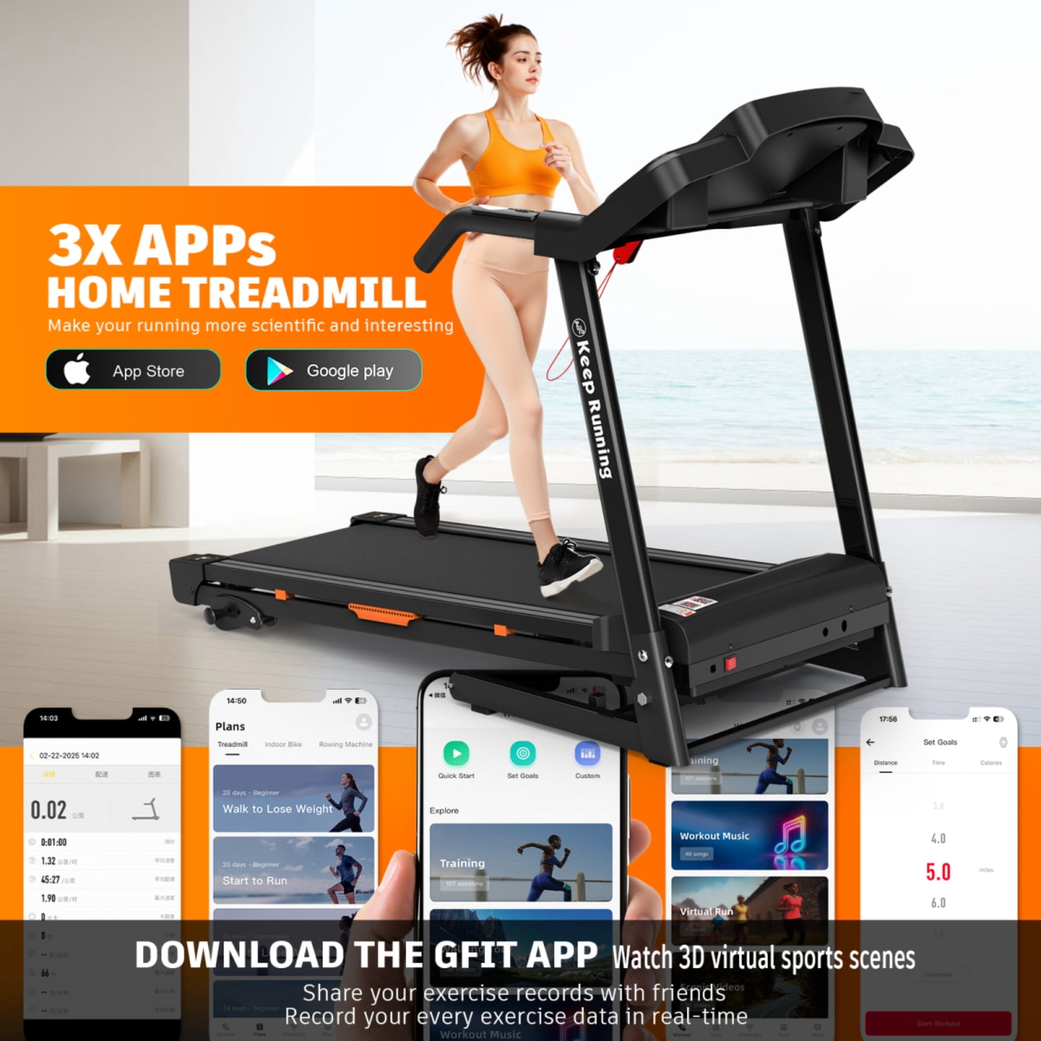 Foldable Treadmill with Incline, 3.5HP Motor, 330LB Capacity, Handrail Speed Controls, Pulse Monitor, 12 Training Programs, LED Display, APP Integration, Space-Saving Design