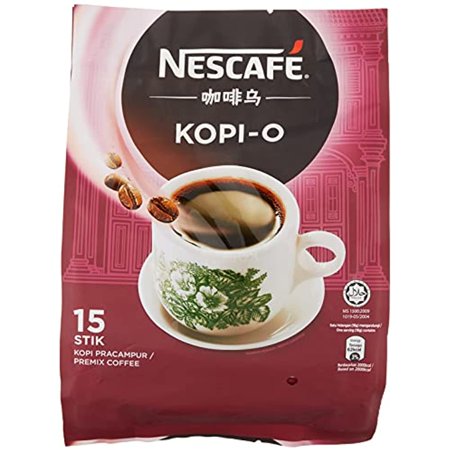Nescafe 2 In 1 Kopi O - Black Coffee Instant Coffee - Strong Dark Roast Coffee Sticks - Single Serving (15 Sticks)