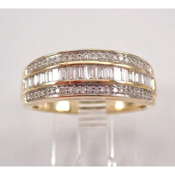 Silver & Stone Jewels 1.50 Ct Baguette Cut Cubic Zirconia Women Band Ring 14K Yellow Gold Plated