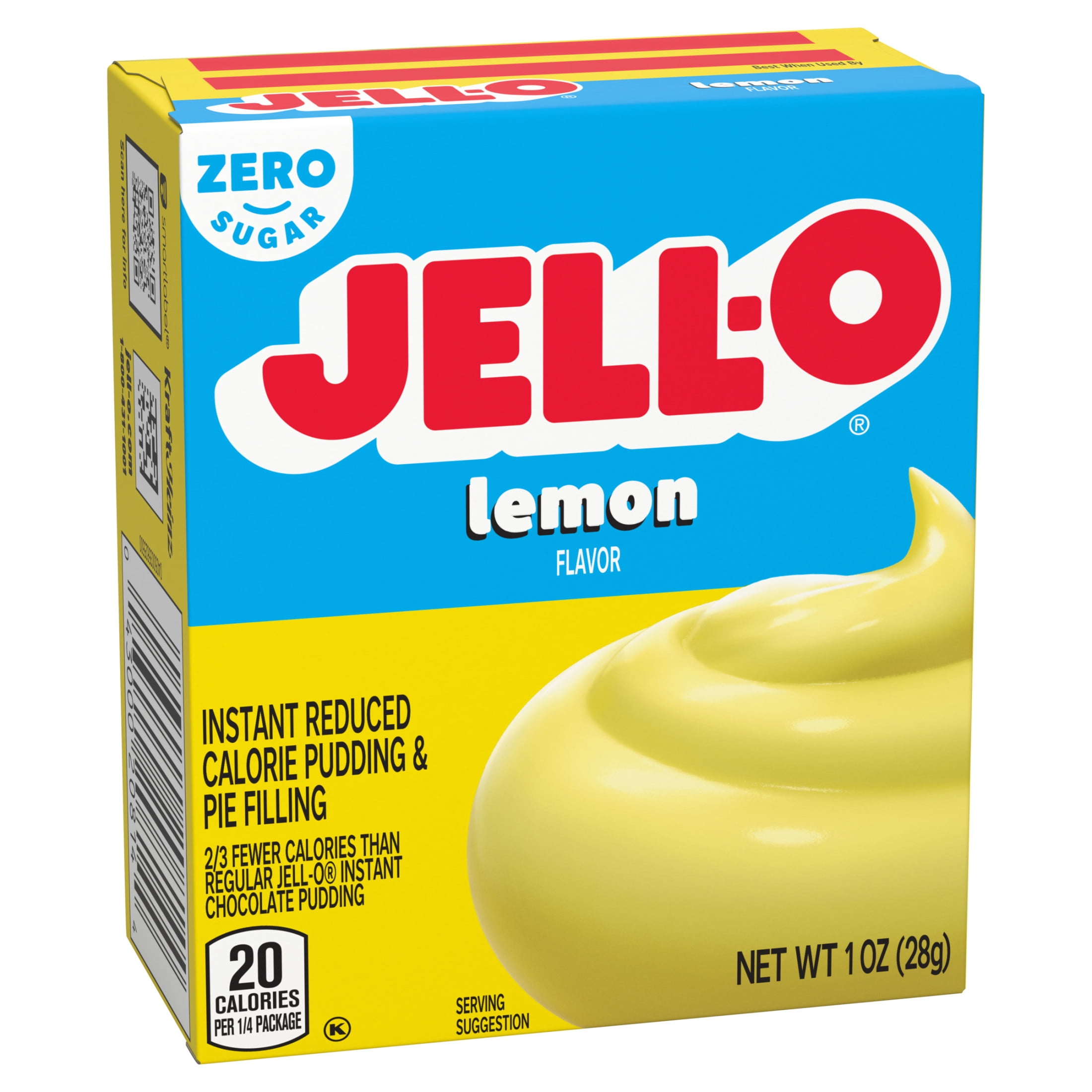 Jell-O Lemon Flavor Zero Sugar Instant Reduced Calorie Pudding & Pie Filling Mix, 1 oz Box