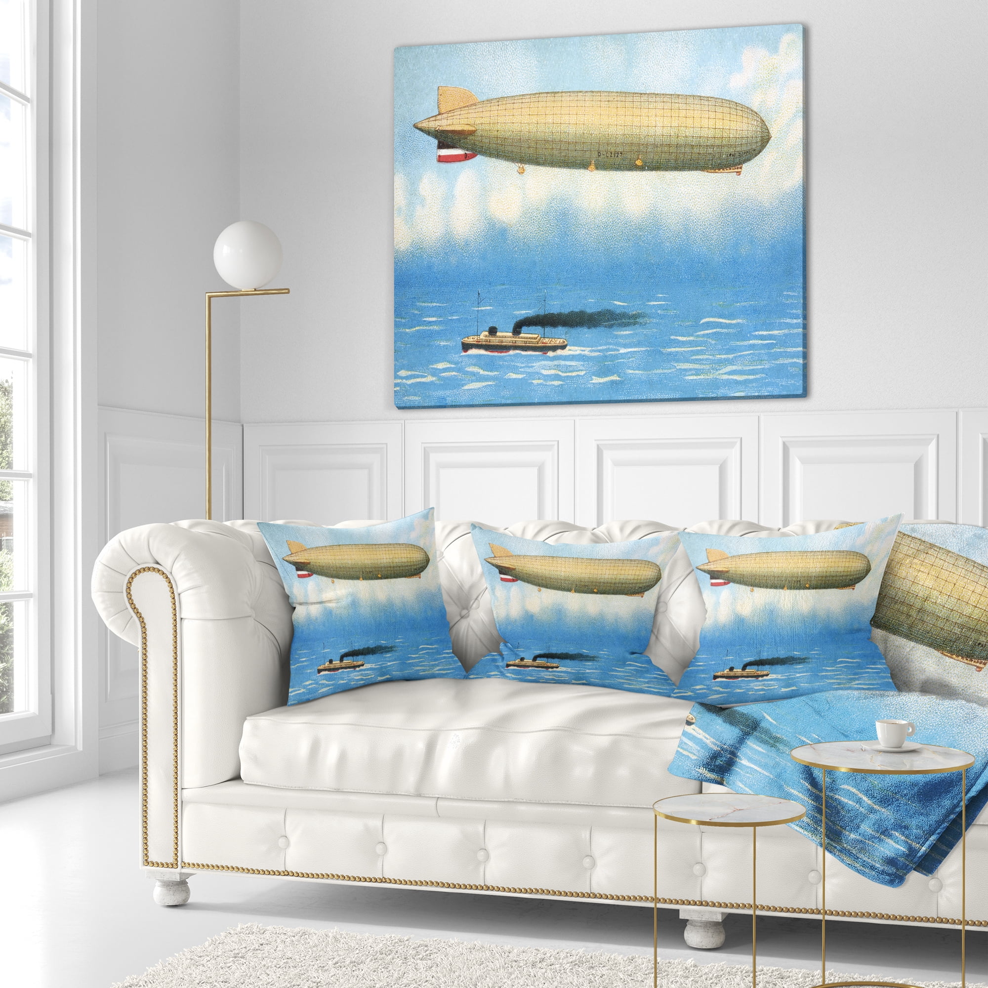 Designart Airship Illustration - Abstract Throw Pillow - 18x18