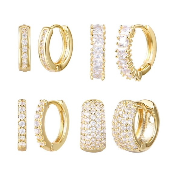 Alexcraft Hoop Earrings Set for Women Dainty - 14K Gold/Silver Plated CZ Cartilage Earring Small Hoop Earring Set - Multiple Piercing Lightweight Chunky Earrings Jewelry Gifts for Women 4Pairs