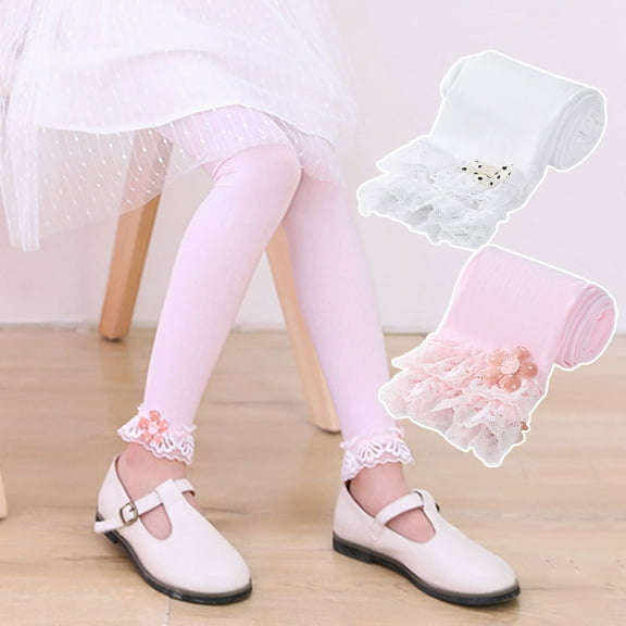Cheers.US  Girls Cable Knit Leggings Cotton Lace Flower Classic Solid Footless Tights Ankle Pants for Kids