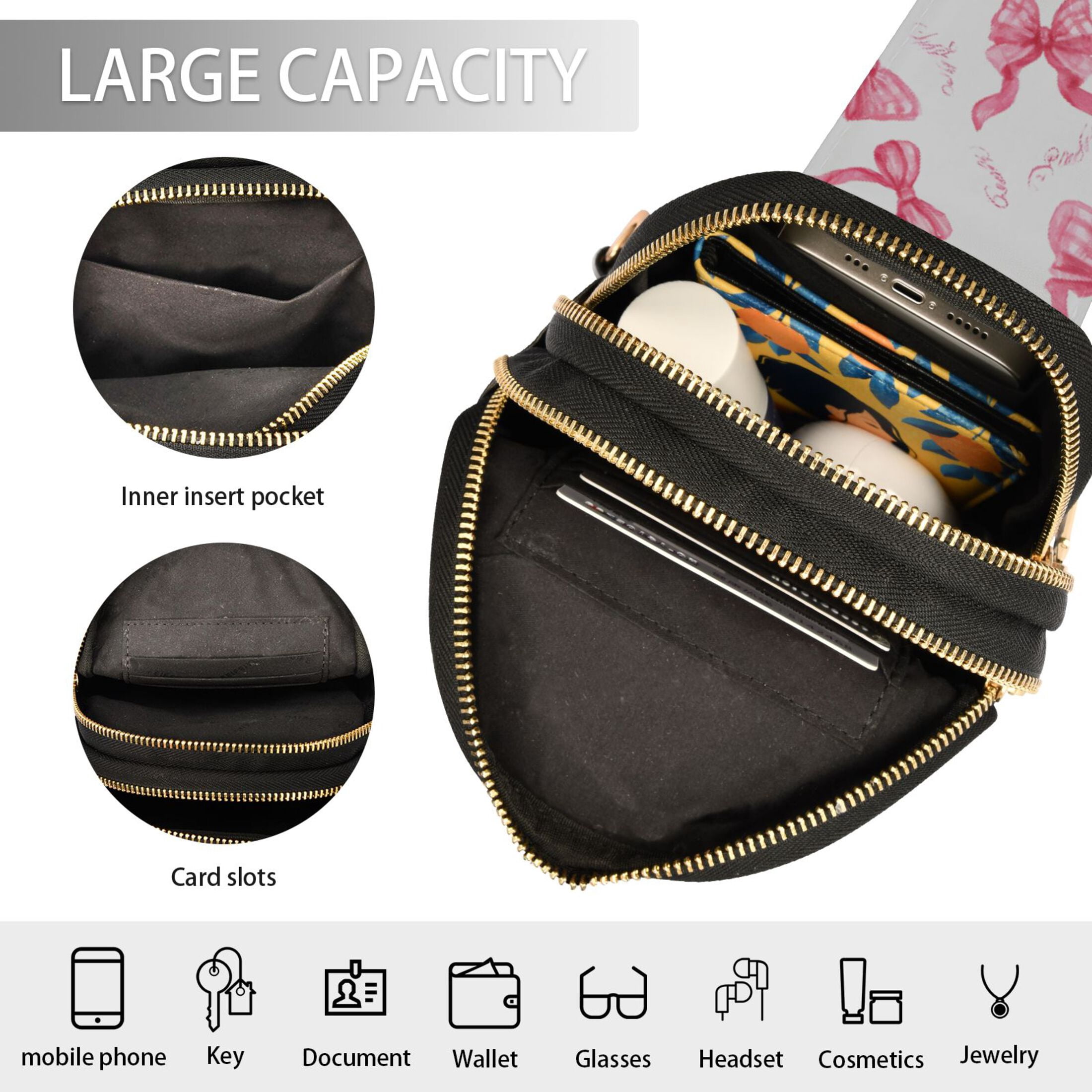 ALAZA Pink Bows Sling Bag for Women Men Waterproof Crossbody Chest Bags