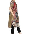 thumbnail image 2 of Women's Summer Abstract Printing Baggy Dress with Pockets Brown M, 2 of 5