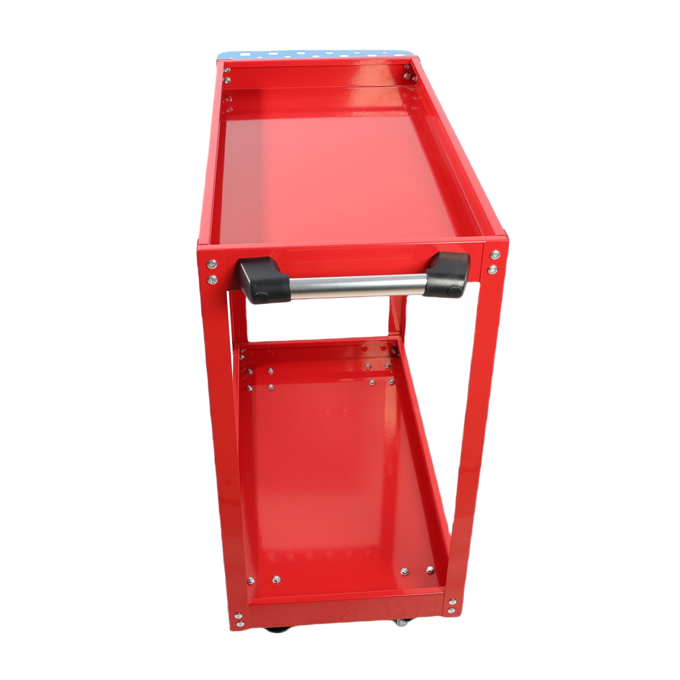 Tool Cart on Wheels, Heavy Duty Steel Utility Cart w/Lockable Wheels, 400 LBS Capacity Industrial Service Cart for Garage, Warehouse, Workshop (Two-layer Bright Red)