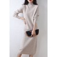 thumbnail image 1 of Falda larga de estilo elegante para viajeros, otoño e invierno, de color sólido, tejido con hilo, cuello alto medio, vestido de punto suave intelectual, 1 of 4