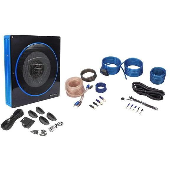 Rockville RW10CA 10" 800 Watt Under-Seat Slim Amplified Car Subwoofer  Wire Kit