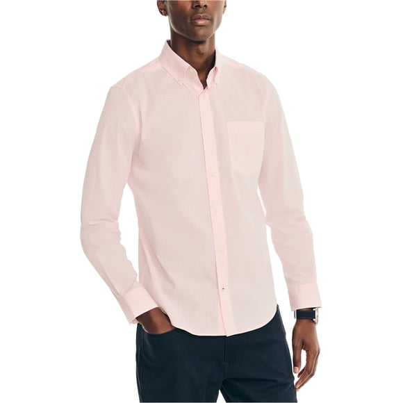 Nautica Mens Wrinkle-Resistant Button Up Shirt, Pink, Small