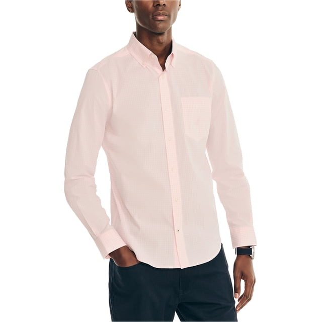 Nautica Mens Wrinkle-Resistant Button Up Shirt, Pink, Small