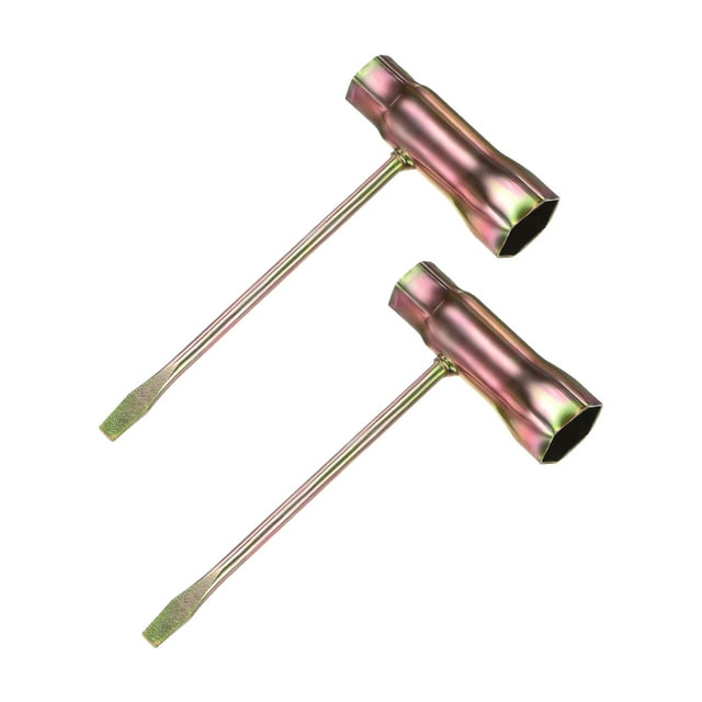 Uxcell 2-Pack Llave de motosierra Scrench 13mm por 19mm Combinación de destornillador y llave de acero 1mm Destornillador ranurado Llave T Tono dorado