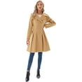 thumbnail image 3 of Women's Elegant British Style Trench Coat Lapel Collar Double Breasted A Line Mid Long Jacket with Pockets, 3 of 11
