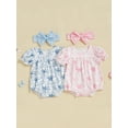 thumbnail image 3 of BemeyourBBs Baby Girl Bow Print Romper Ruffle Sleeve Bodysuit with Bow Headband, 3 of 9