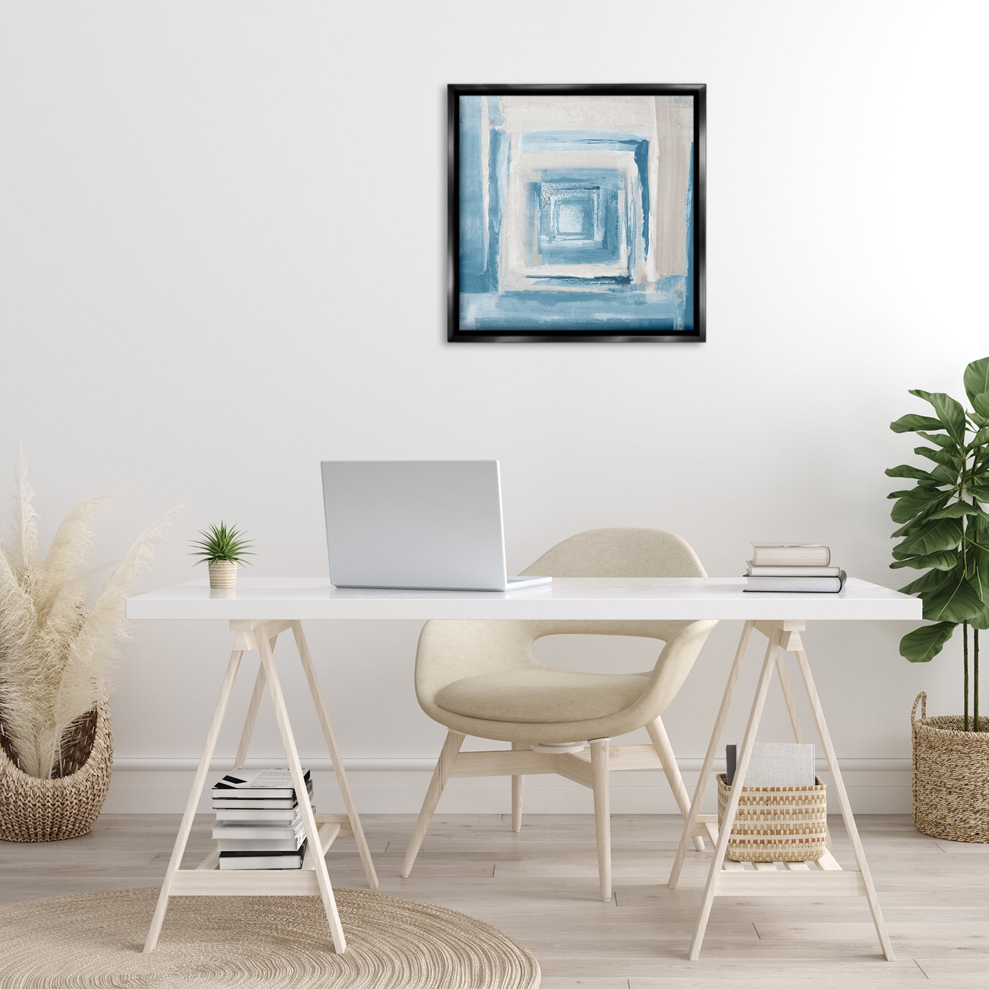 Stupell Industries Blue & Beige Squares Abstract Painting Black Floater Framed Canvas Art Print Wall Art, 25 x 25