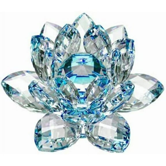 Amlong Crystal Hue Reflection Crystal Lotus Flower with Gift Box, Aqua, 4 Inch
