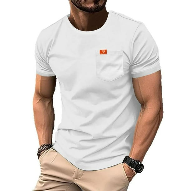 Camiseta de Cuello Redondo de Manga Corta de Color Sólido, de Tamaño Más Casual de los Hombres en Algodón Suave para el Uso Diario, Camiseta Transpirable Clásica