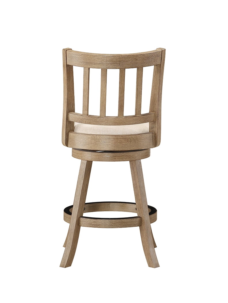 Boraam Sheldon Driftwood Wire-Brush & Ivory Counter Height Swivel Wood Bar Stool