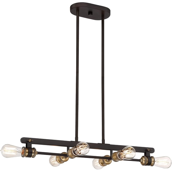 Miles 6-Light Industrial Vintage Bronze Linear Chandelier For Dining Rooms