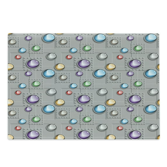 Colorful Cutting Board, Grey Industrial Background with Vibrant Colored Ornaments Abstract Illustration, Decorative Tempered Glass Cutting and Serving Board, Large Size, Multicolor, by Ambesonne