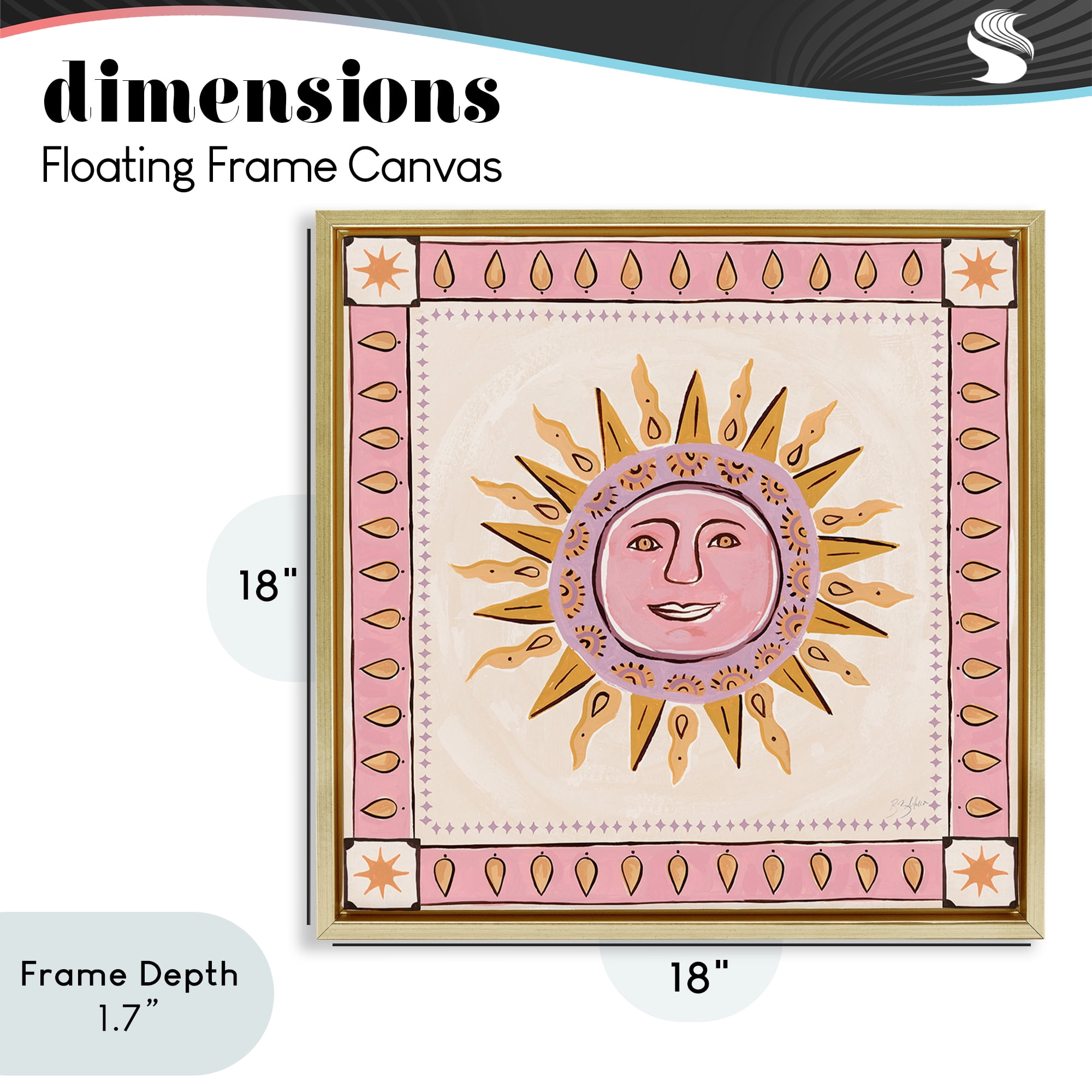 Stupell Industries Smiling Sun with Pink Border Gold Framed Floater Canvas Wall Art, design by Two If By Sea Studios