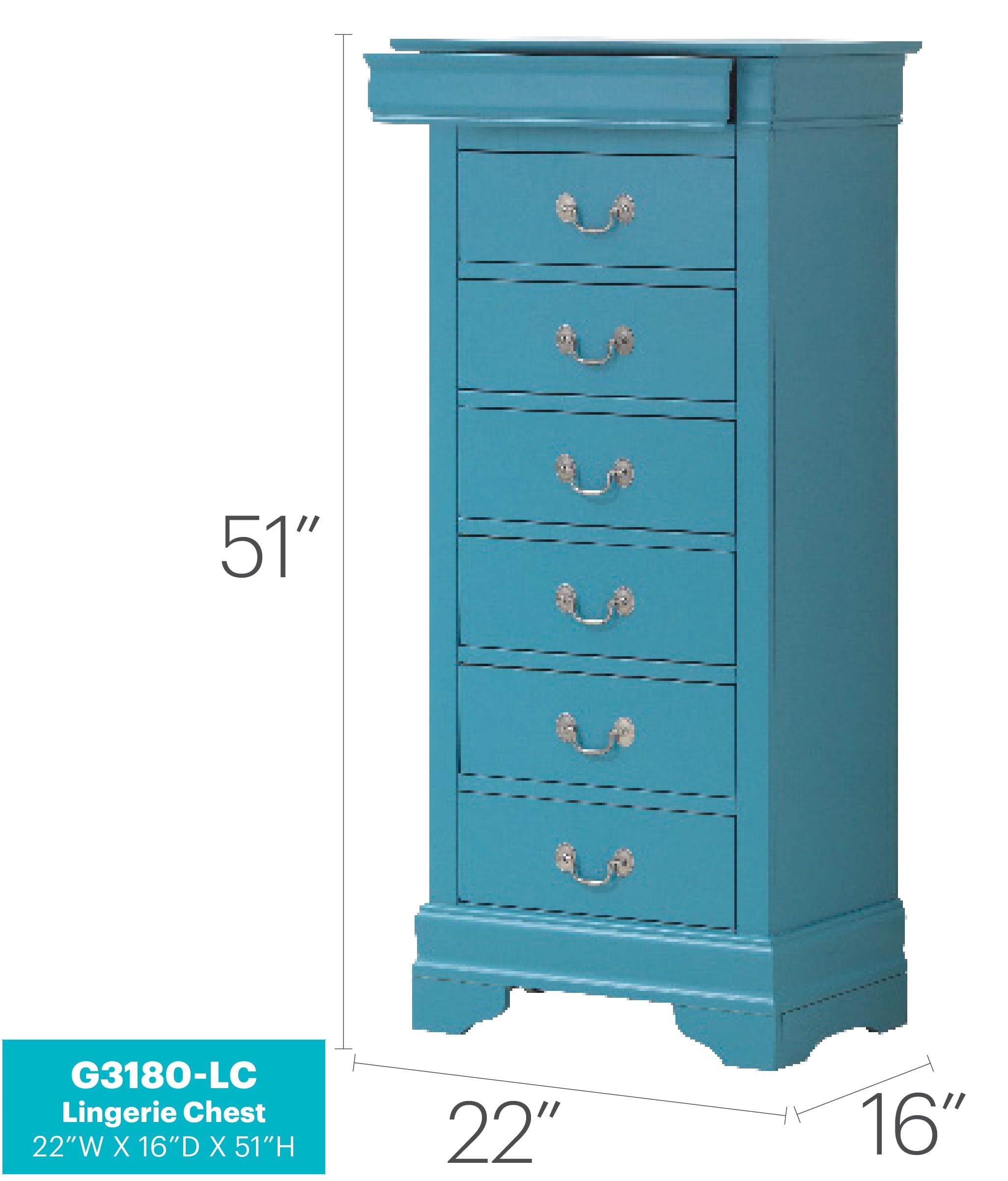 Glory Furniture Louis Phillipe Lingerie Chest in Teal Color