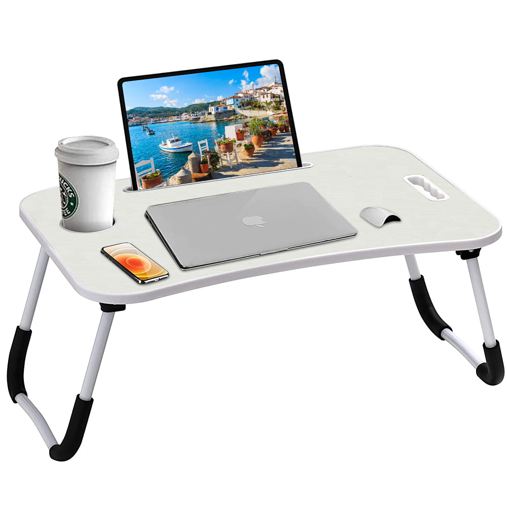 Lap Desk Beige Multifunction Lap Tablet with Cup Holder Perfect for Perfect for Watching Movie on Bed Or As Personal Dinning Table Foldable Lap Desk Stand 