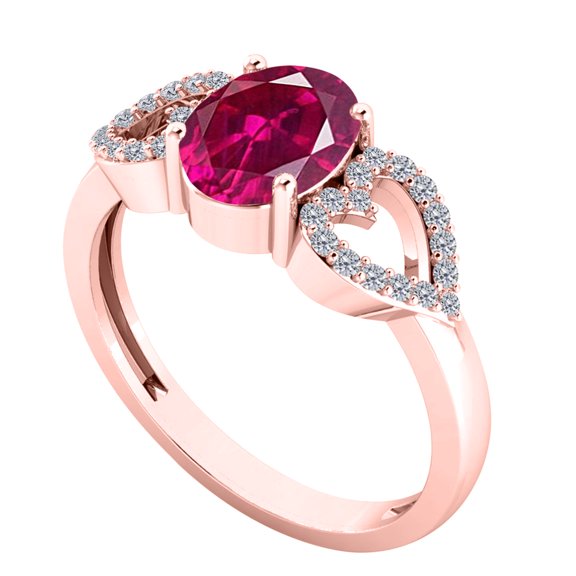 AoneJewelry 1.40 Carat Ruby & Heart Shape Diamond Gemstone Ring In 14K Rose Gold