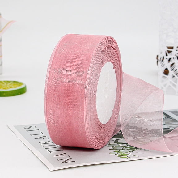 ERDOUY 50 Yard 1.6 Inch Wide Sheer Organza Ribbon, Chiffon Tulle Mesh Style for Gift Wrapping, Christmas Tree Decor & DIY Crafts, Weddings,Dark Pink