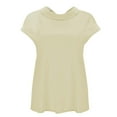 thumbnail image 5 of Tittly T Shirts for Women Basic Tees Women's Fashionable Casual Lapel Short Sleeved Solid Color Cotton Linen T Shirt Top Tshirts Shirts Tops for Women Trendy Beige L, 5 of 5