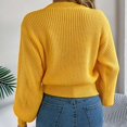 thumbnail image 5 of vigerkar Women's Cropped Crewneck Sweater Lantern Sleeve Ribbed Knit Pullover Sweater Jumper Top (Yellow, M), 5 of 8