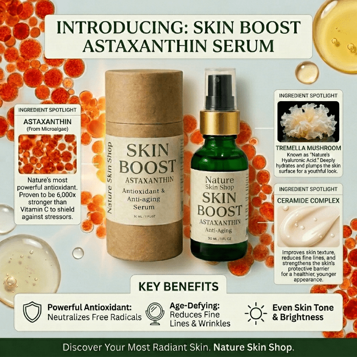Nature Skin Shop Astaxanthin Radiance Boost Serum, Daily Antioxidant Face Serum for a Luminous Glow, 1 Ounce
