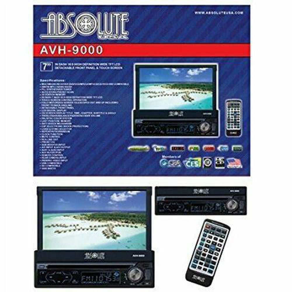 NEW ABSOLUTE AVH-9000 DVD/MP3/CD PLAYER SINGLE DIN IN-DASH FLIP UP 7" LCD
