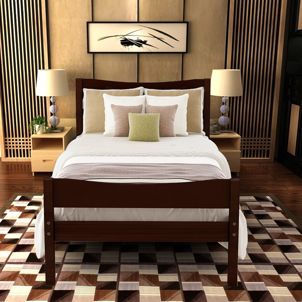 Clearance!Espresso Twin Bed Frame, Wood Twin Platform Bed ...