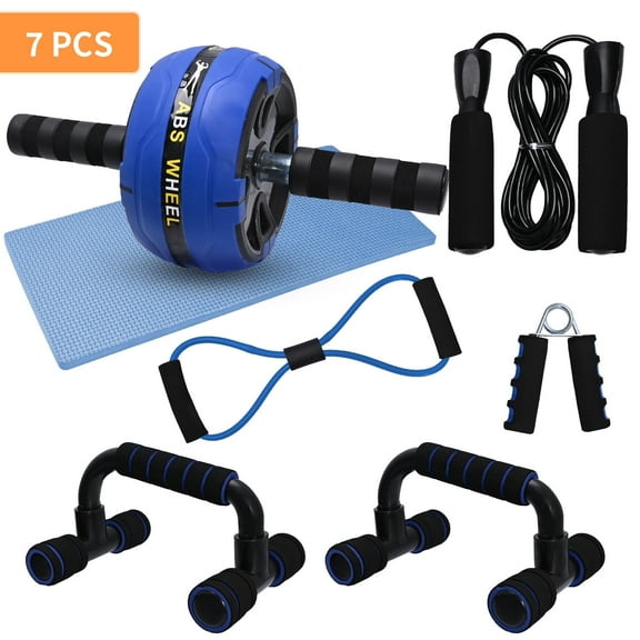 6-in-1 Home Abdominal Fitness Set, Ab Roller, Knee Pad, Push-Up Handles & Resistance Bands, Hand Trainer with Skipping Rope (Unisex)