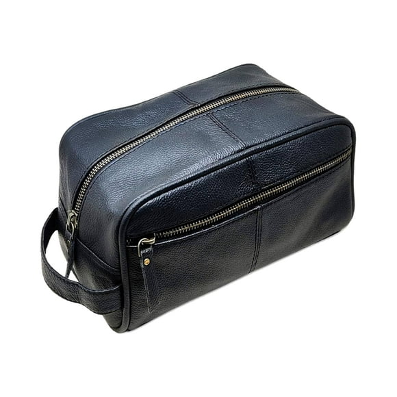 Men's Genuine Leather Toiletry Bag Waterproof Dopp Kit Shaving Bags and Grooming for Travel Groomsmen Gift Men Women Hanging Zippered Makeup Bathroom Cosmetic Pouch Case Make Up kit