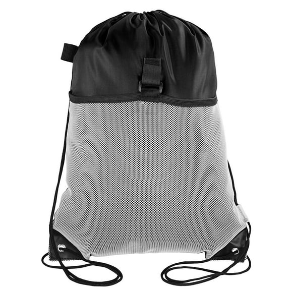 Mato & Hash Drawstring Cinch Bag Backpack With Mesh Pocket Polyester Tote Sack - 2PK Black CA2600