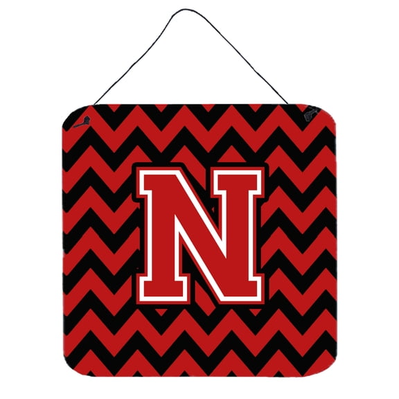 Letter N Chevron Black and Red   Wall or Door Hanging Prints