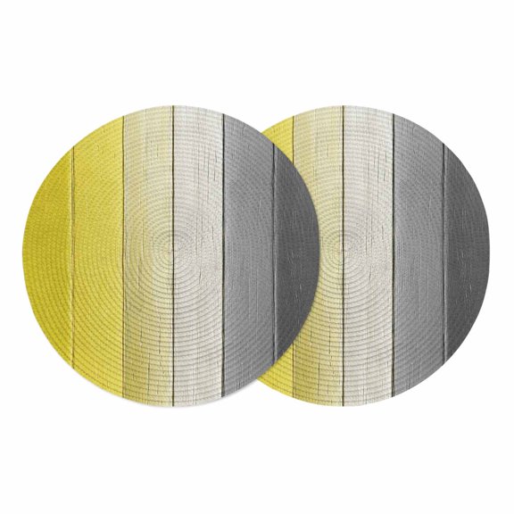 Yellow Gray Ombre Round 15 Inch Placemats Set of 2, Vintage Country Wooden HeatResistant Non Slip Place Mats for Dining Table, Wipeable Braided Kitchen Table Mats for Housewarming