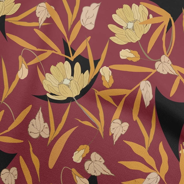oneOone Tissu Polyester Spandex Rouge Floral Matériel de Robe Tissu Imprimé Tissu au Mètre 56 Pouces de Large-Wi